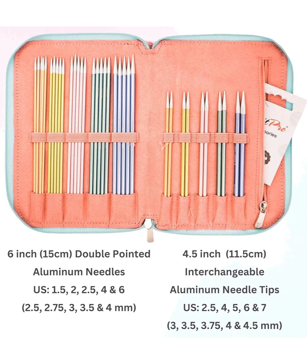 KnitPro Sweet Affair Knitting Set Includes 5 x 4.5in. Interchangeable Tips, 5 x 6in. Double Point Sets, 4 Skeins Terra Yarn (175gr), 6 Project Inspirations, 2 Cases Bundled with 1 Artsiga Crafts Bag - Image 5