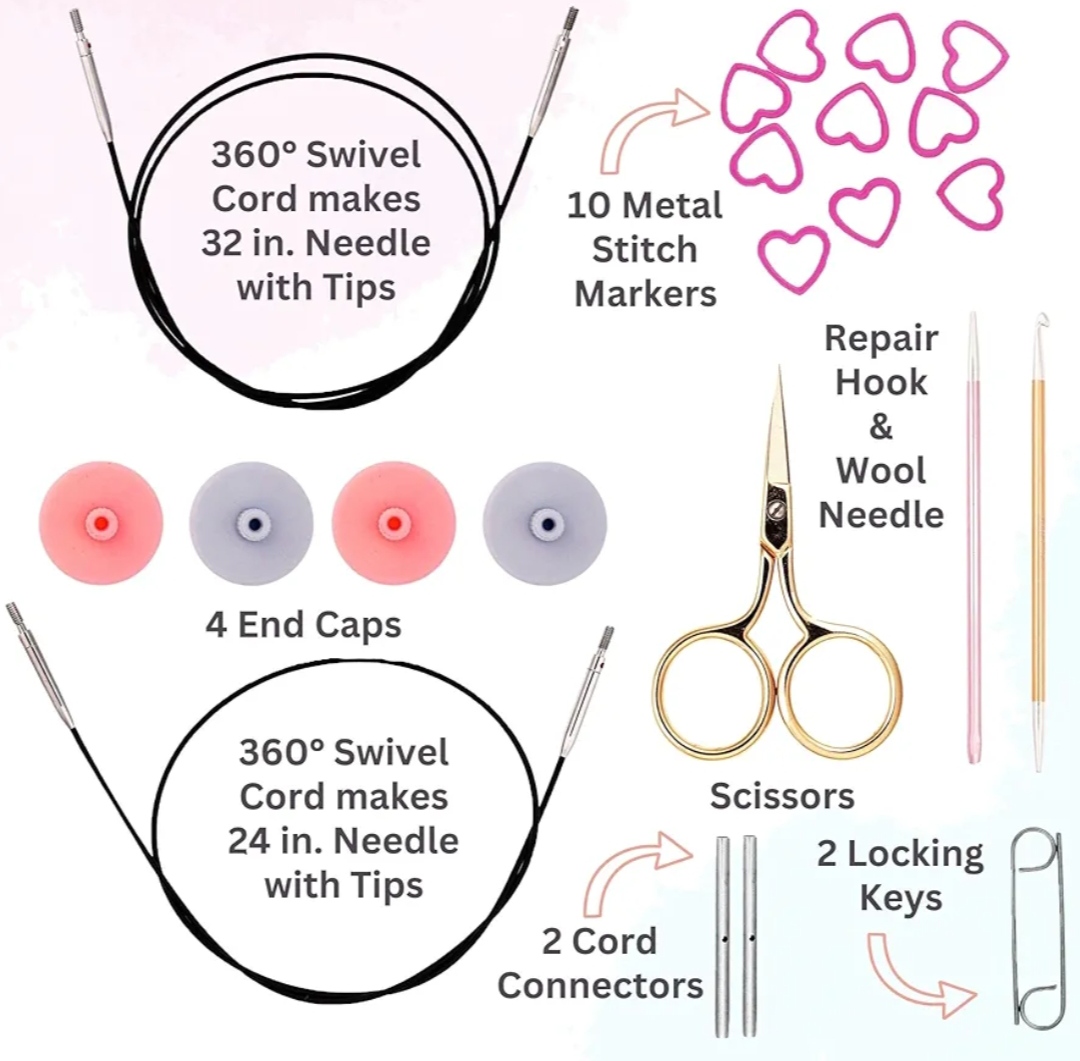 KnitPro Sweet Affair Knitting Set Includes 5 x 4.5in. Interchangeable Tips, 5 x 6in. Double Point Sets, 4 Skeins Terra Yarn (175gr), 6 Project Inspirations, 2 Cases Bundled with 1 Artsiga Crafts Bag - Image 4