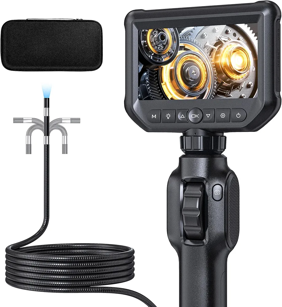 Endoscope Camera with Light, Qimic Two-Way 360° Rotating Endoscope Camera, 4.3 Inch 1080P HD Tube Camera, Channel Camera, IP67 Waterproof, 8 LEDs, Inspection Camera, 32G TF Card/Carry Bag, 1M