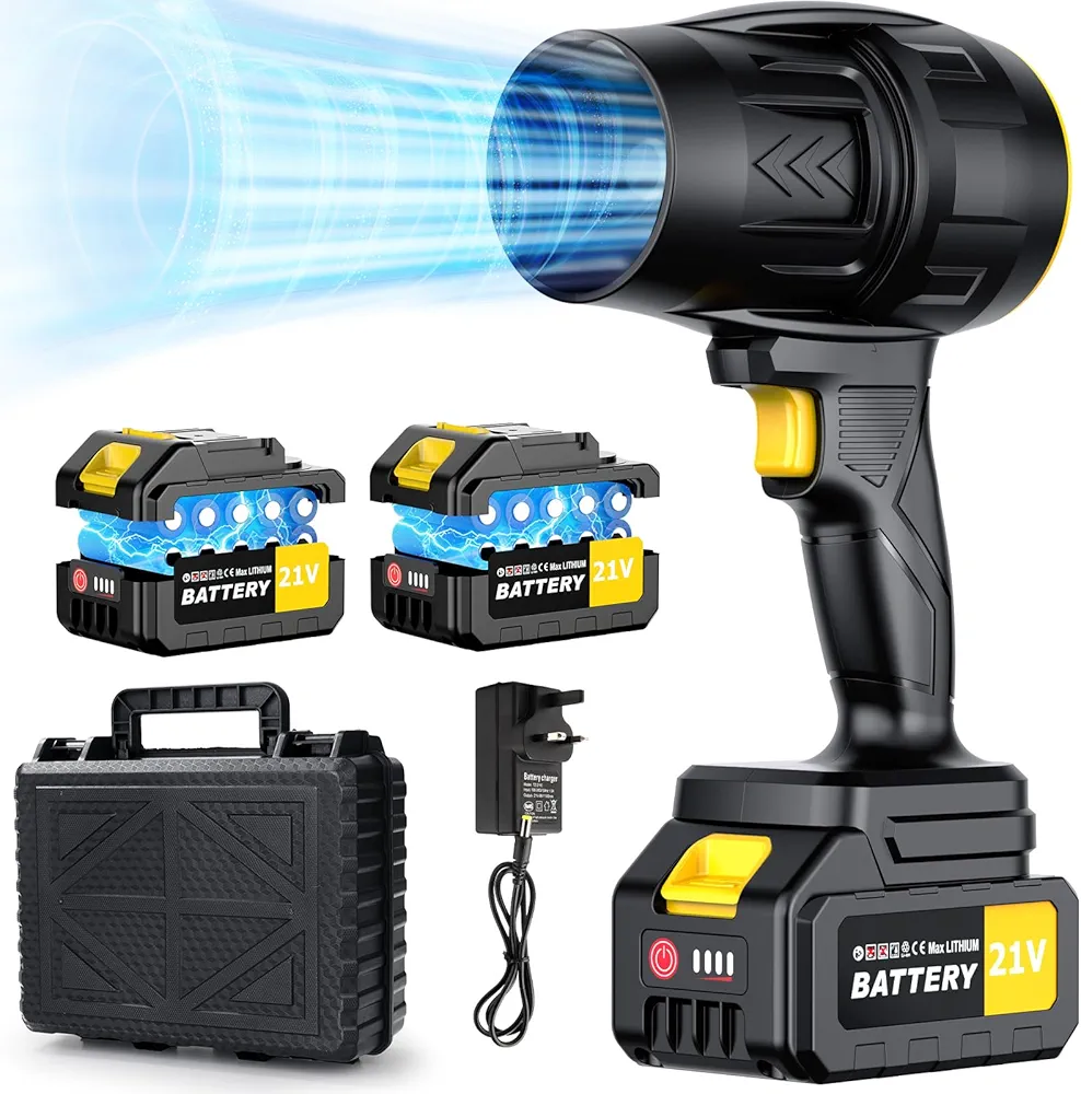 550W Cordless Leaf Blower with 2 x 21V 3000mAh Batteries, 40,000 RPM Motor, 543 m³/h Turbo Air Flow, Portable Cordless Electric Leaf Blower, Suitable for Garden Maintenance