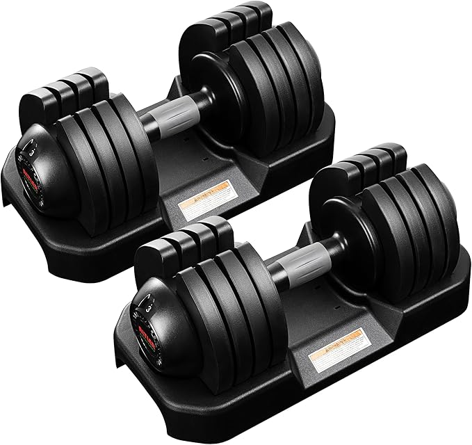 52LBS Pair Adjustable Dumbbells Set Premium Rubber Coated Dumbbell Set with Secure Locking Mechanism for Safe & Customizable Strength Training